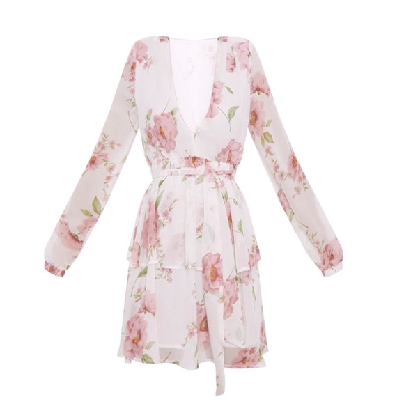 PRETTY LITTLE THING FLORAL CHIFFON SKATER DRESS